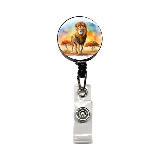 Lion African Plain Watercolor Retractable ID Key Card Name Tag Badge Holder with Clip