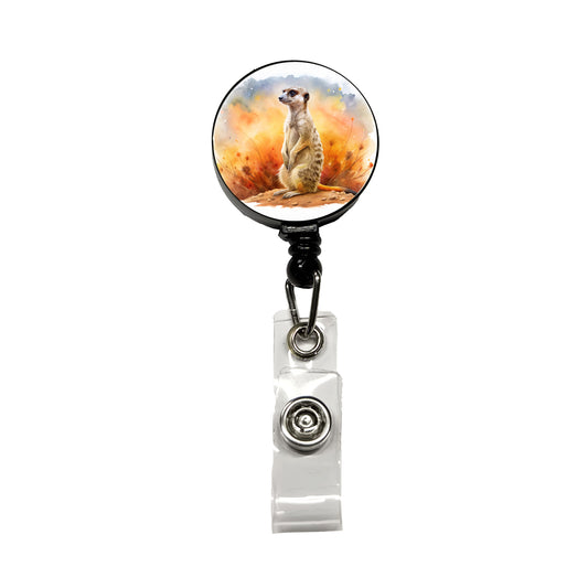 Meerkat African Plain Beautiful Watercolor Retractable ID Key Card Name Tag Badge Holder with Clip