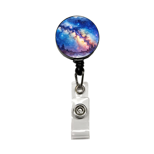 Milky Way Space Watercolor Design Stars Beautiful Retractable ID Key Card Name Tag Badge Holder with Clip