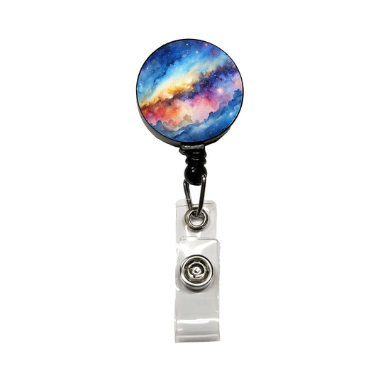 Milky Way Space Watercolor Design Stars Retractable ID Key Card Name Tag Badge Holder with Clip