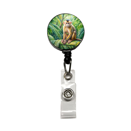 Monkey In Rainforest Watercolor Retractable ID Key Card Name Tag Badge Holder with Clip