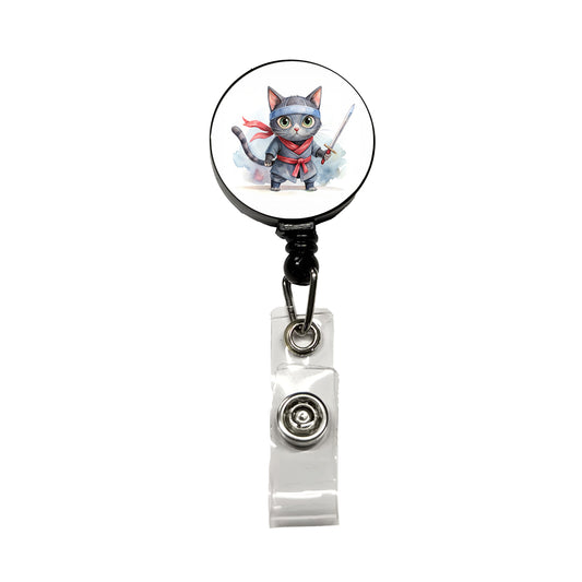 Ninja Cat Watercolor Retractable ID Key Card Name Tag Badge Holder with Clip