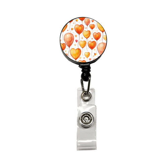 Orange Balloons Hearts Watercolor Birthday Retractable ID Key Card Name Tag Badge Holder with Clip