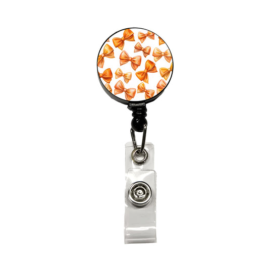 Orange Scattered Coquette Bows Watercolor Retractable ID Key Card Name Tag Badge Holder with Clip