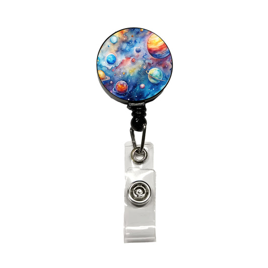 Outer Space Watercolor Astronomy Retractable ID Key Card Name Tag Badge Holder with Clip