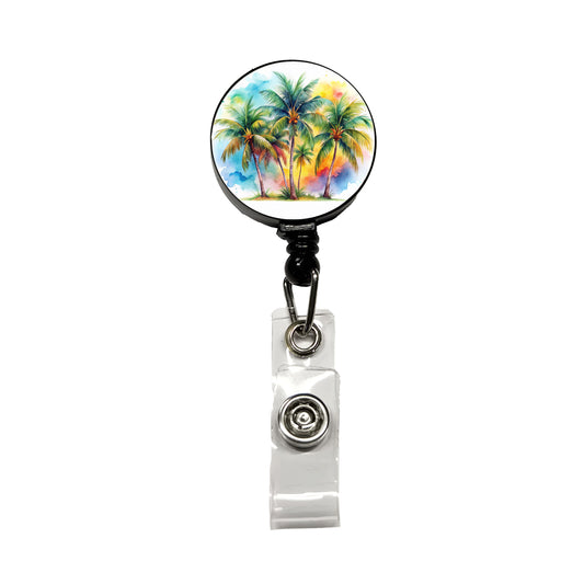 Palm Trees Tropical Watercolor Design Retractable ID Key Card Name Tag Badge Holder with Clip