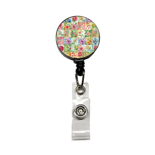 Patchwork Floral Quilt Quilter Sewing Watercolor Retractable ID Key Card Name Tag Badge Holder with Clip