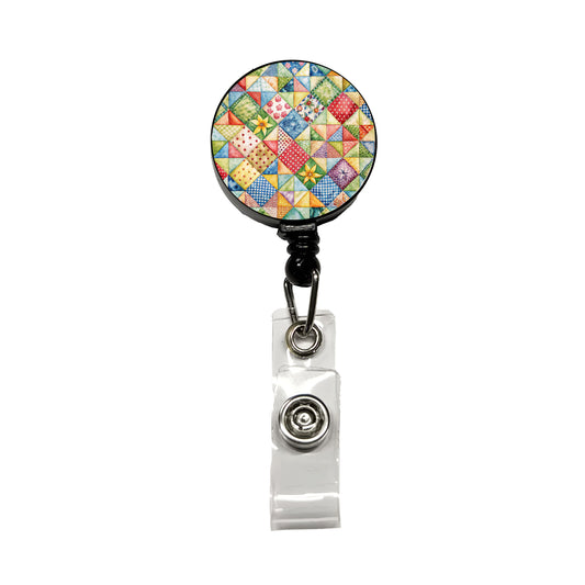 Patchwork Quilt Country Sewing Quilter Retractable ID Key Card Name Tag Badge Holder with Clip