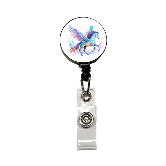Pegasus Greek Mythology Watercolor Design Retractable ID Key Card Name Tag Badge Holder with Clip