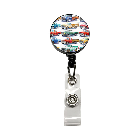 Pickup Trucks Watercolor Retractable ID Key Card Name Tag Badge Holder with Clip