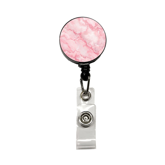 Pink Marble Background Watercolor Retractable ID Key Card Name Tag Badge Holder with Clip