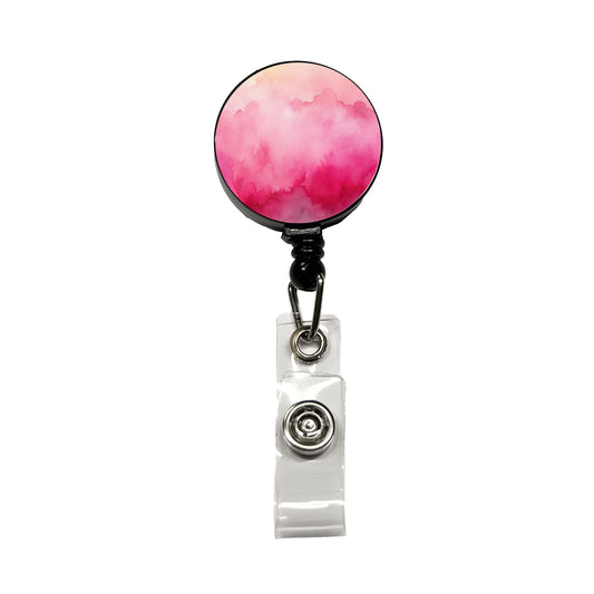 Pink Ombre Watercolor Retractable ID Key Card Name Tag Badge Holder with Clip