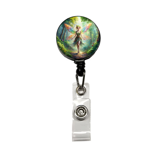 Pixie Fairy Forest Fantasy Beautiful Watercolor Retractable ID Key Card Name Tag Badge Holder with Clip