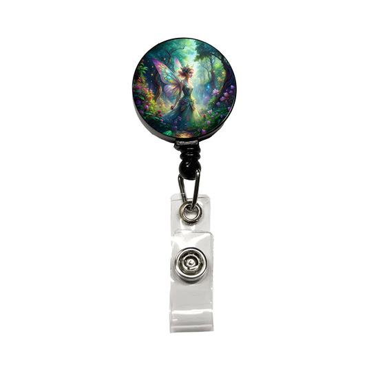 Pixie Fairy Forest Fantasy Watercolor Design Retractable ID Key Card Name Tag Badge Holder with Clip