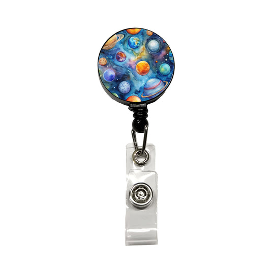 Planets Outer Space Astronomy Watercolor Retractable ID Key Card Name Tag Badge Holder with Clip
