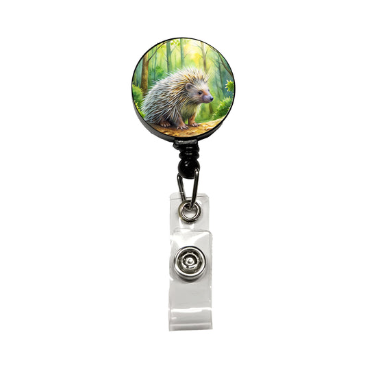 Porcupine In Forest Watercolor Retractable ID Key Card Name Tag Badge Holder with Clip
