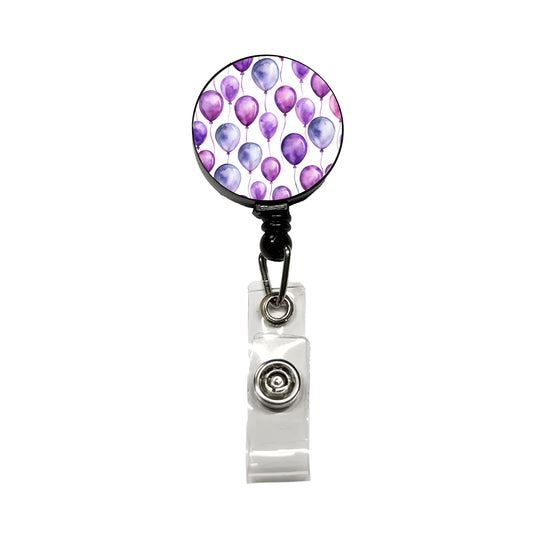 Purple Balloons Watercolor Birthday Retractable ID Key Card Name Tag Badge Holder with Clip