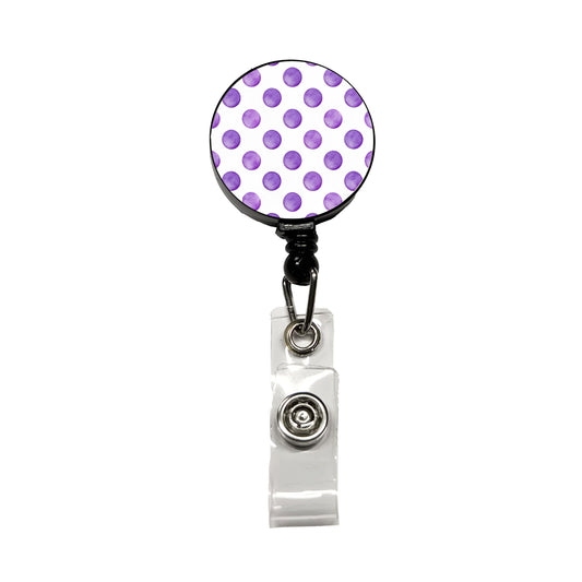 Purple Polka Dots White Background Retractable ID Key Card Name Tag Badge Holder with Clip