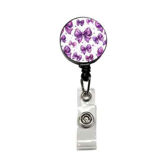 Purple Scattered Coquette Bows Watercolor Retractable ID Key Card Name Tag Badge Holder with Clip