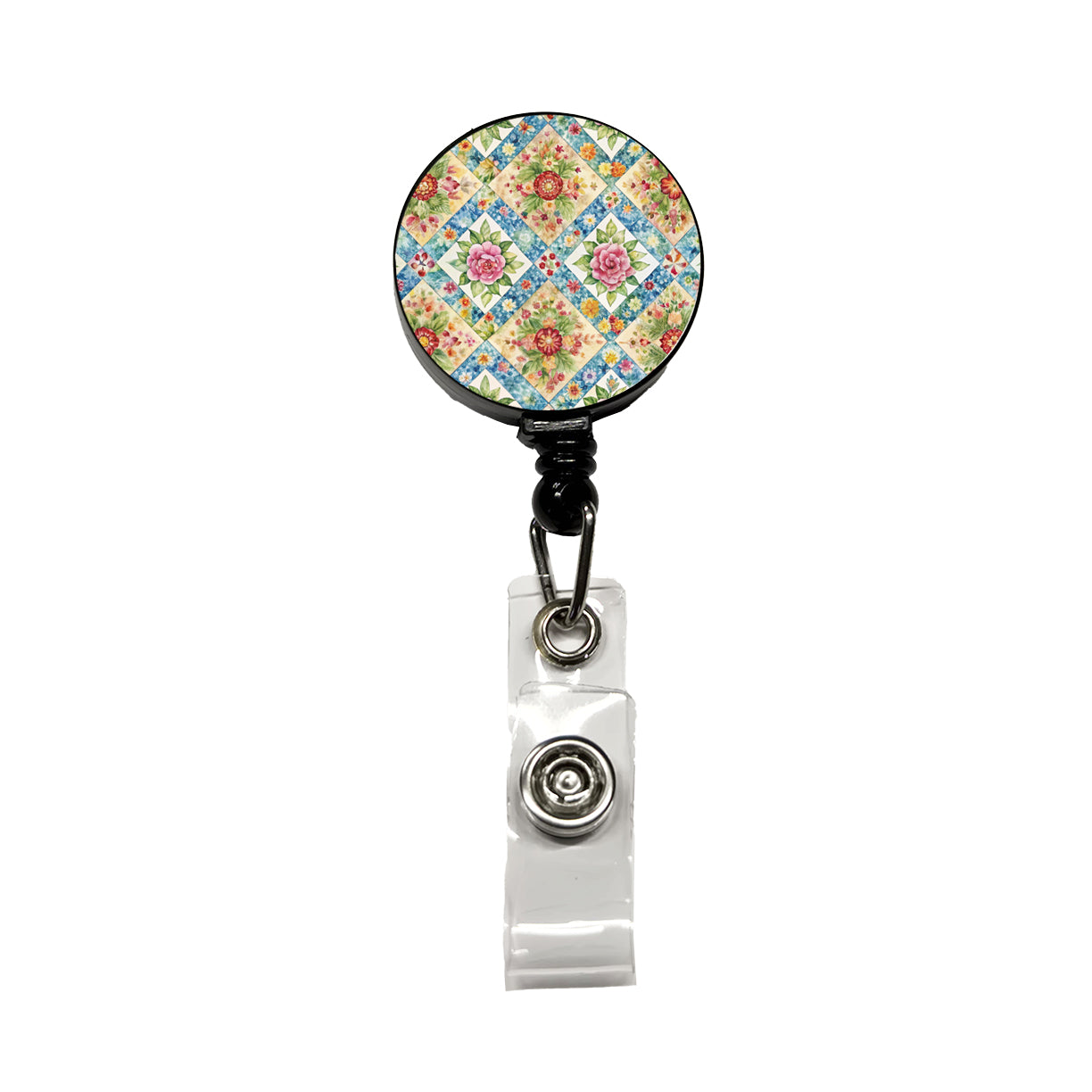 Quilt Floral Pattern Quilter Sewing Retractable ID Key Card Name Tag Badge Holder with Clip