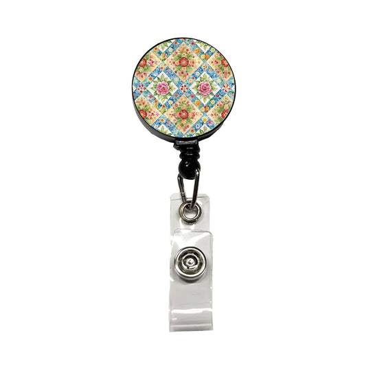 Quilt Floral Pattern Quilter Sewing Retractable ID Key Card Name Tag Badge Holder with Clip