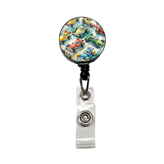 Race Cars Watercolor Retractable ID Key Card Name Tag Badge Holder with Clip