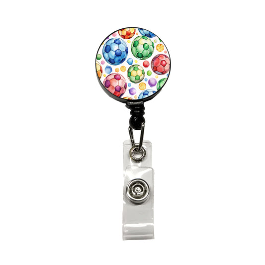 Rainbow Soccer Balls Watercolor Football Retractable ID Key Card Name Tag Badge Holder with Clip