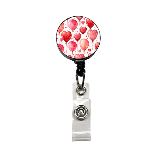 Red Balloons Hearts Watercolor Love Anniversary Retractable ID Key Card Name Tag Badge Holder with Clip