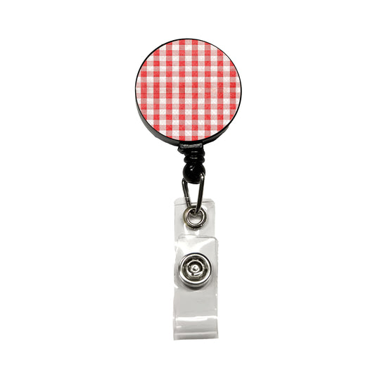 Red White Gingham Watercolor Retractable ID Key Card Name Tag Badge Holder with Clip