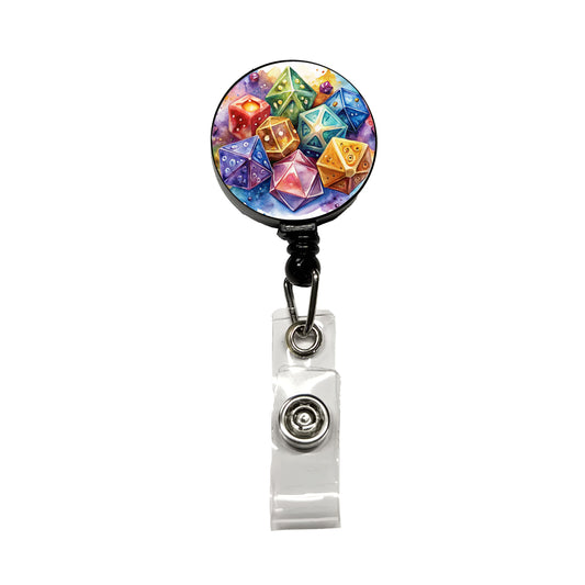 Role Playing Game Dice Watercolor Design Retractable ID Key Card Name Tag Badge Holder with Clip