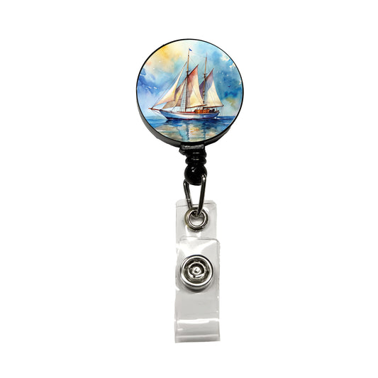 Sailboat At Sea Watercolor Design Retractable ID Key Card Name Tag Badge Holder with Clip
