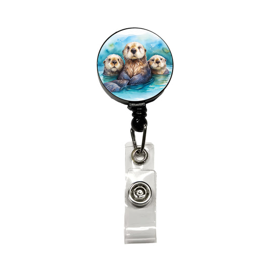 Sea Otters Watercolor Design Retractable ID Key Card Name Tag Badge Holder with Clip