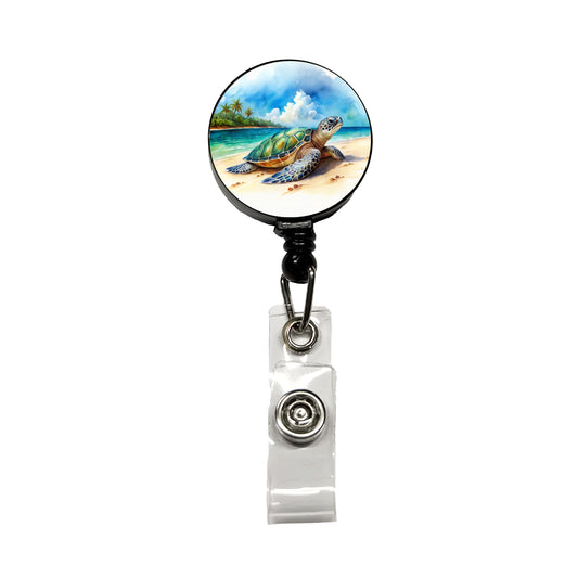 Sea Turtle Beach Watercolor Design Retractable ID Key Card Name Tag Badge Holder with Clip