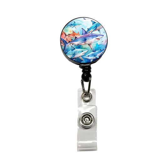 Sharks Watercolor Design Retractable ID Key Card Name Tag Badge Holder with Clip