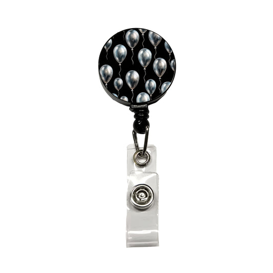 Silver Balloons Black Background Birthday Anniversary Retractable ID Key Card Name Tag Badge Holder with Clip