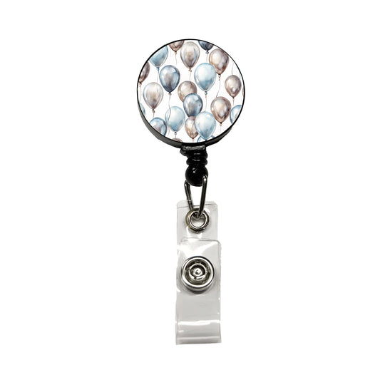 Silver Balloons Watercolor Birthday Anniversary Retractable ID Key Card Name Tag Badge Holder with Clip