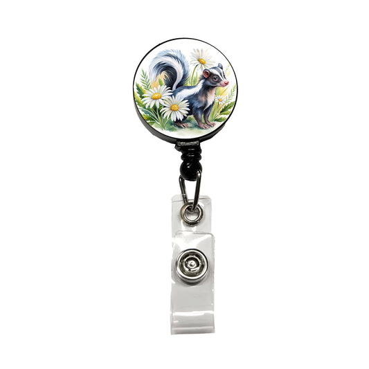 Skunk Watercolor Design With Daisies Retractable ID Key Card Name Tag Badge Holder with Clip