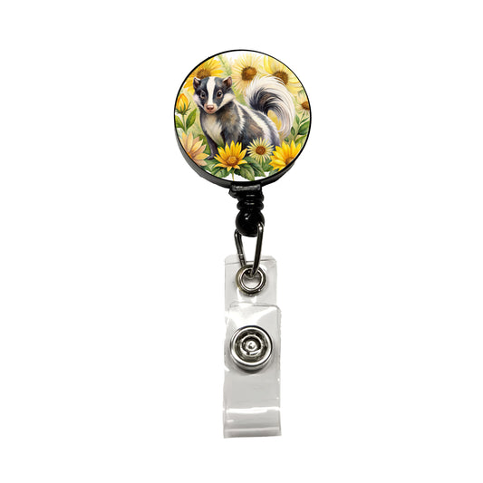 Skunk Watercolor Design With Sunflowers Retractable ID Key Card Name Tag Badge Holder with Clip