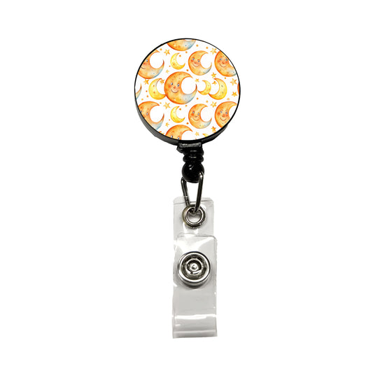 Smiling Crescent Moons Watercolor Retractable ID Key Card Name Tag Badge Holder with Clip