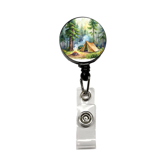 Solo Camping In Forest Watercolor Design Retractable ID Key Card Name Tag Badge Holder with Clip