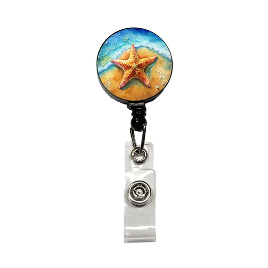 Starfish Sand Watercolor Design Retractable ID Key Card Name Tag Badge Holder with Clip