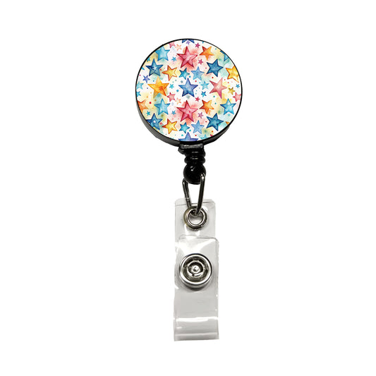 Stars Colorful Watercolor Retractable ID Key Card Name Tag Badge Holder with Clip