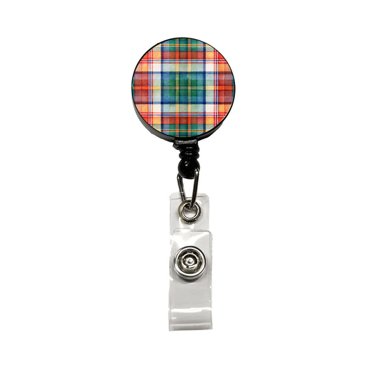Tartan Plaid Watercolor Retractable ID Key Card Name Tag Badge Holder with Clip