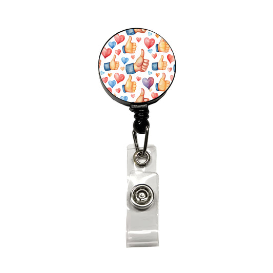 Thumbs Up Hearts Watercolor Retractable ID Key Card Name Tag Badge Holder with Clip