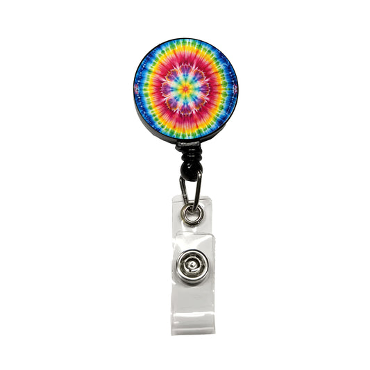 Tie Dye Pattern Watercolor Retractable ID Key Card Name Tag Badge Holder with Clip