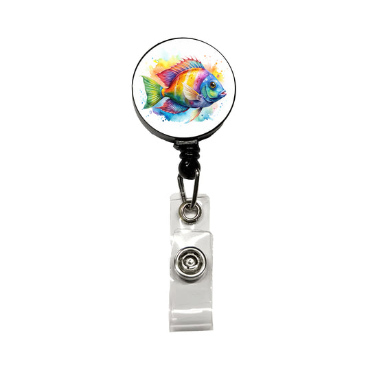 Tropical Fish Watercolor Design Retractable ID Key Card Name Tag Badge Holder with Clip