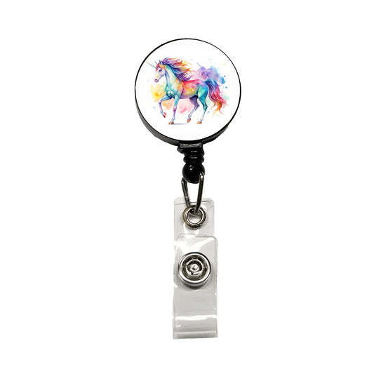 Unicorn Beautiful Watercolor Design Retractable ID Key Card Name Tag Badge Holder with Clip