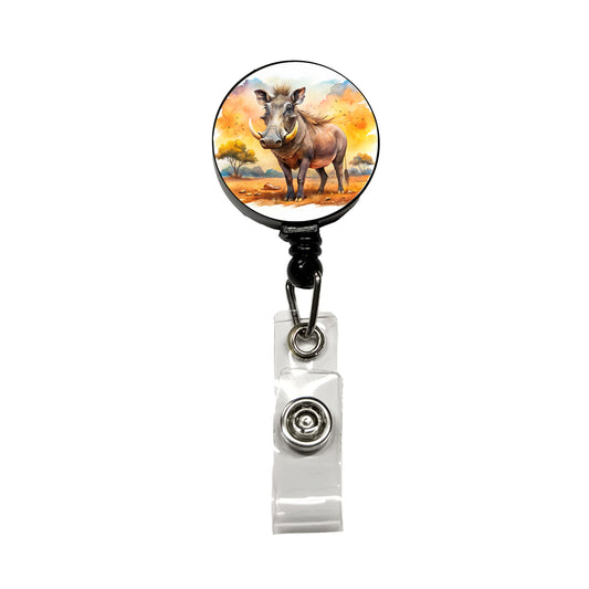 Warthog African Plain Watercolor Design Retractable ID Key Card Name Tag Badge Holder with Clip