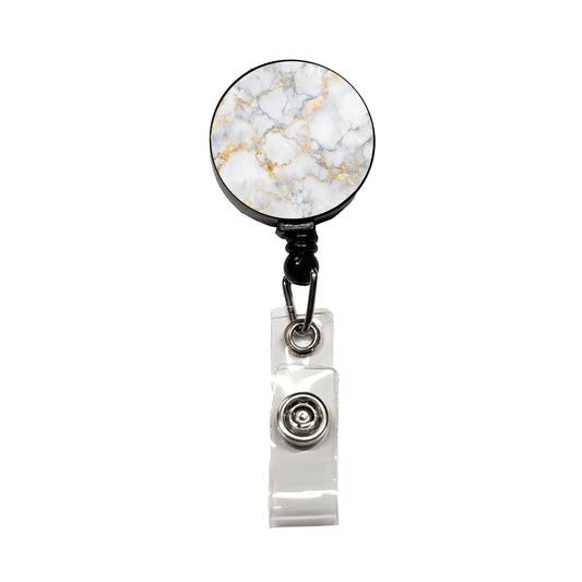 White Gold Marble Background Watercolor Retractable ID Key Card Name Tag Badge Holder with Clip
