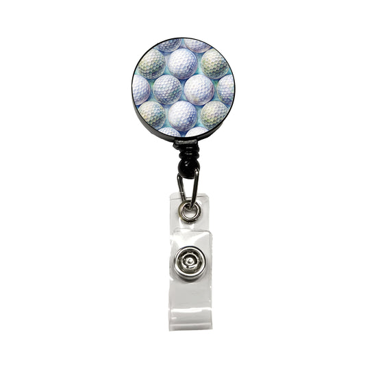 White Golf Balls Watercolor Retractable ID Key Card Name Tag Badge Holder with Clip